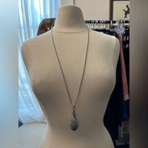 Brighton CRYSTAL VOYAGE TEARDROP BLUE Silver Large Teardrop Crystl Necklace